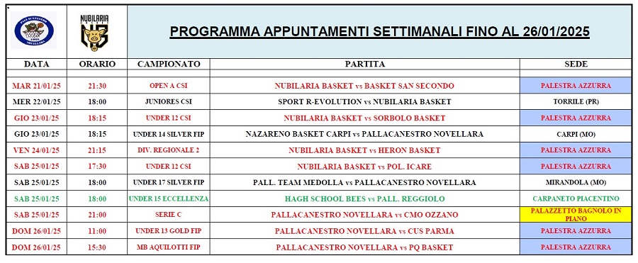 PROGRAMMA APPUNTAMENTI FINO AL 26 01 2025