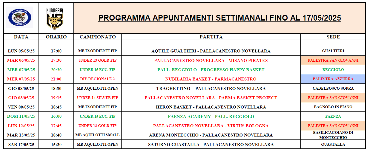 PROGRAMMA APPUNTAMENTI SETTIMANALI FINO AL 17 05 2025 2