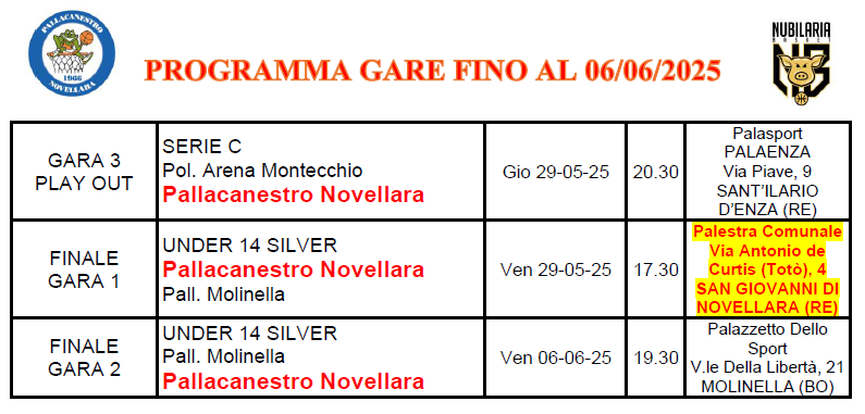PROGRAMMA GARE FINO AL 06 06 25