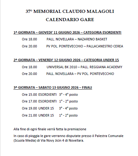 Calendario Gare Torneo 2026 DEFINITIVO