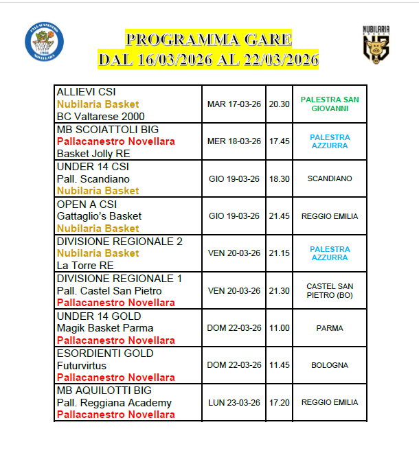 PROGRAMMA GARE FINO A LUN 23 03 26